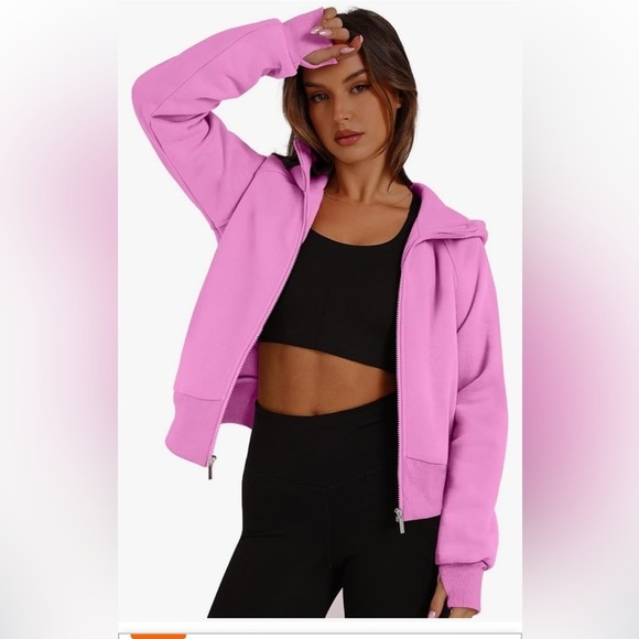 NWT XIEERDUO Womens Zip Up Hoodie Cropped Sweatshirts Thumb Hole Fleece Jackets - Picture 2 of 6